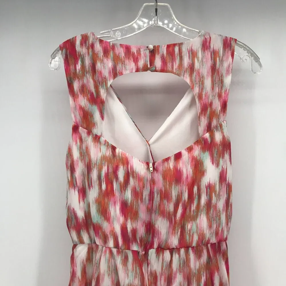 Bisou Bisou Michele Bohbot Dress Womens 4 Pink Orange V Neck High Low Blouson